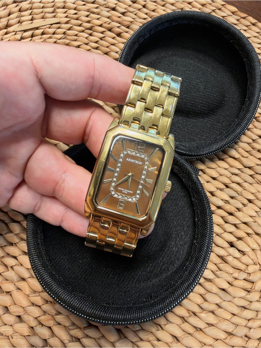Armitron Gold-Tone Rectangular Crystal Accent Bracelet Watch